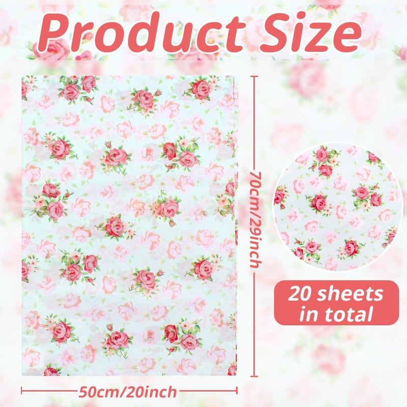 Benvo 20 Sheets Floral Print Tissue Paper 20 inch x 29 inch Decoupage Paper Decorative Tissue Gift Wrapping for DIY Art Craft Spring Wedding Birthday Baby Shower(Style H) - Image 2